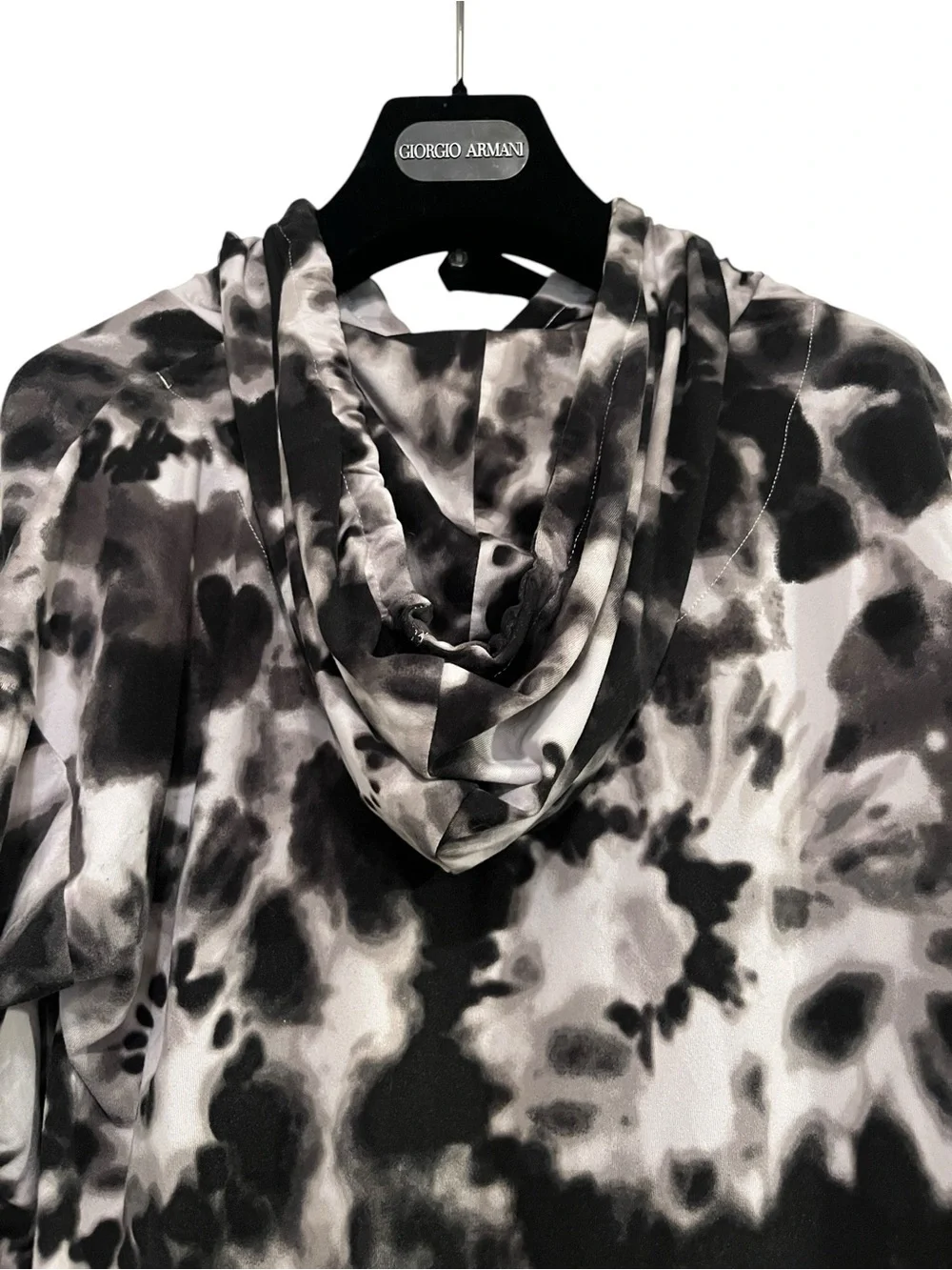 BETSEY JOHNSON Women's Black/White Tie-Dye Hooded Pullover Sleepshirt SZ M